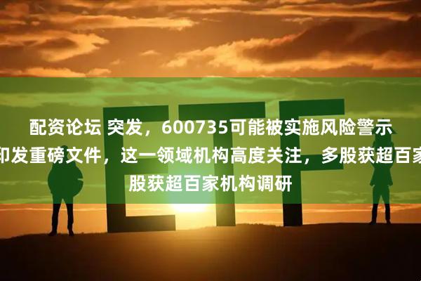 配资论坛 突发，600735可能被实施风险警示！国务院印发重磅文件，这一领域机构高度关注，多股获超百家机构调研